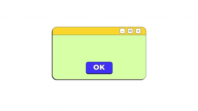 Confirmation ok button neo brutalism popup UI window animation. Action approval. Blank dialog box interaction. Accept click. Interface element motion transparent. Retro Y2K UX design 4K video