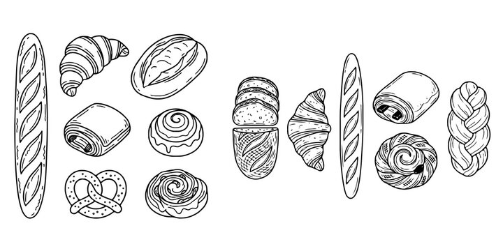 Bakery Bread Pastry Line Icons