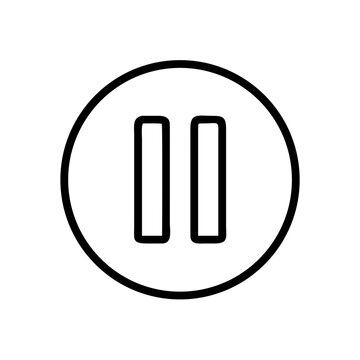 Outline pause button icon inside circle on transparent background for video and media player