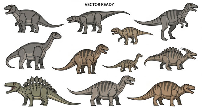 Collection of various dinosaur illustrations in different poses.