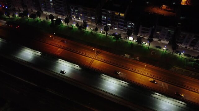 Samsun city in Turkey, aerial view at night