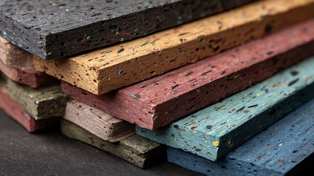 Colorful stacked foam sheets closeup.