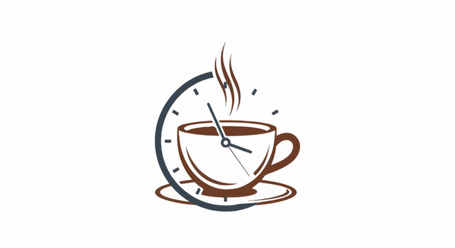 Steaming coffee cup superimposed on a clock face, symbolizing break time