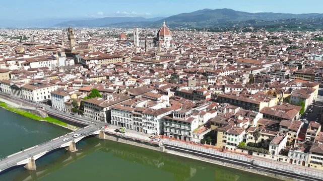 Aerial view of Florence stunning cityscape and rooftops on a beautiful spring day Italy