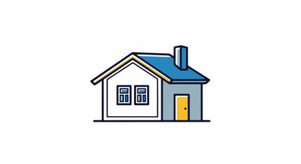 Fototapeta premium Simple cartoon house with blue roof, yellow door and windows