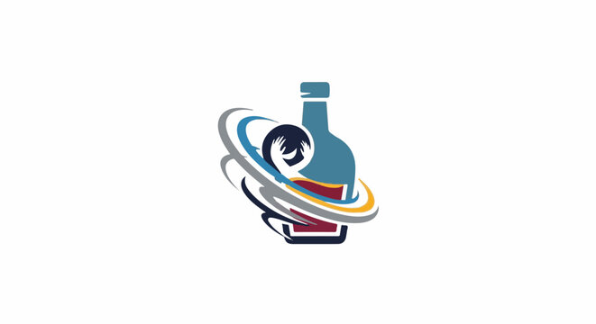 Stylized bottle of wine with swirling abstract motion graphic elements