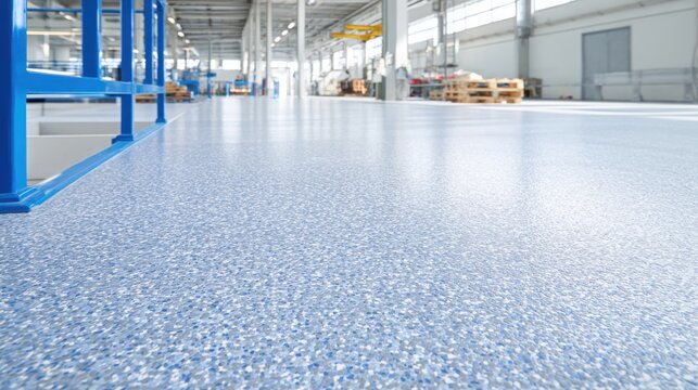 Durable Speckled Industrial Floor with a Seamless Epoxy Finish in a Modern Warehouse Interior