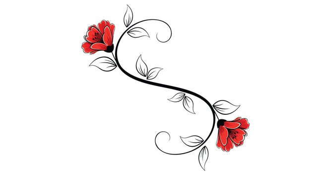 Floral, Red Roses, Vine, Leaves, Vector Illustration, Graphic Element, Ornament, Decoration