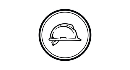 Fototapeta premium Industrial safety helmet vector icon, construction hard hat symbol in circular frame, black and white protective headwear illustration, professional work safety equipment graphic element