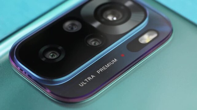 Macro close up of a smartphone camera lens on back
