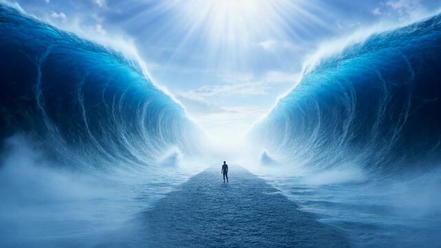 The parting of the Red Sea, a miraculous journey inspired by Moses, a testament to faith and divine intervention