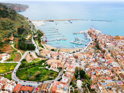 Castellammare del Golfo port aerial panoramic view