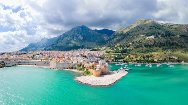 Arab Norman Castle aerial panoramic view in Castellammare