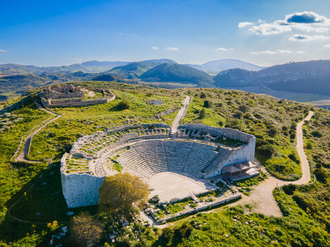 The Greek Theater of Segesta aerial panoramic view
