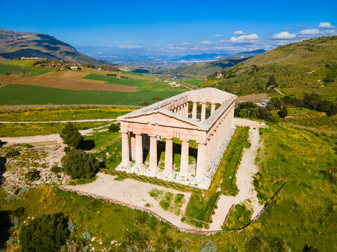 Temple of Segesta aerial panoramic view, Sicily