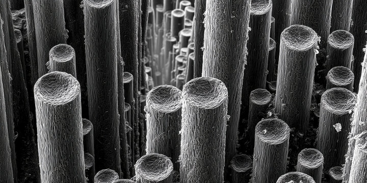extreme macro photography of carbon nanotube forest with vertically aligned cylindrical structures for materials science