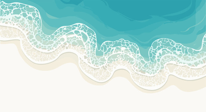 Aerial view of gentle blue waves lapping on a serene white sandy beach