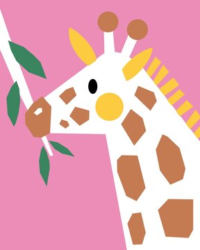 Cute Playful Giraffe Illustration in Simple Graphic Style