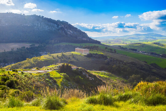 Temple of Segesta aerial panoramic view, Sicily