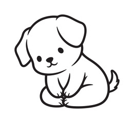 Obraz premium Cute kawaii puppy yoga pose illustration, adorable sitting dog in simple line art style, graphic design, minimalistic and charming viewpoint