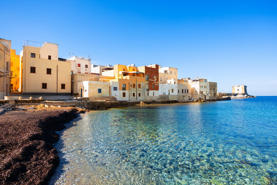 Colorful houses at the Piazzetta del Tramonto, Trapani