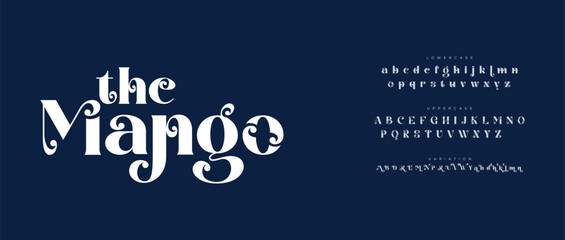 A stylish typography design featuring the name Mango in a decorative font on a dark blue background © Font