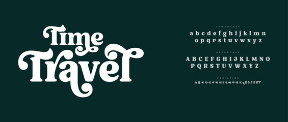 A stylized typography design for Time Travel with alphabet letters on a dark background © Font