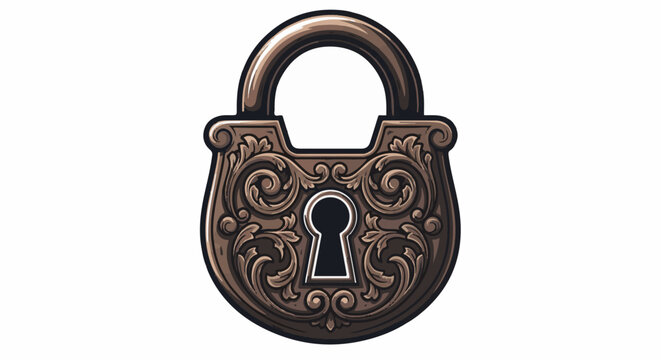 An ornate, antique-style padlock with intricate carvings