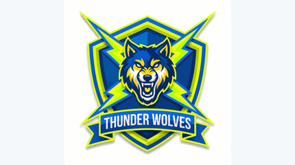 Obraz premium Energetic Emblem of a Fierce Wolf with Lightning Bolts, Symbolizing Power and Speed for a Sports Team