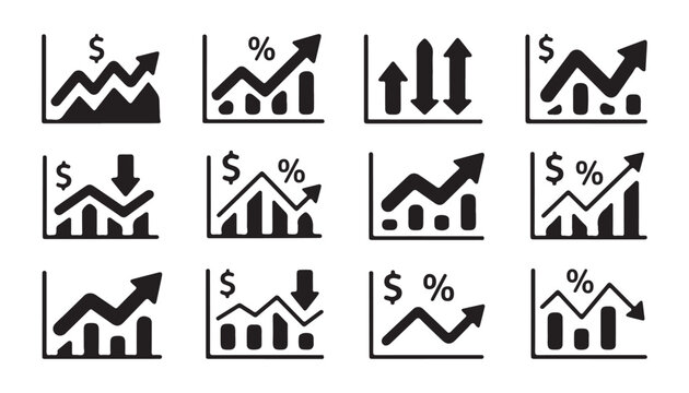 Business Analytics and Financial Performance Chart Icons Set