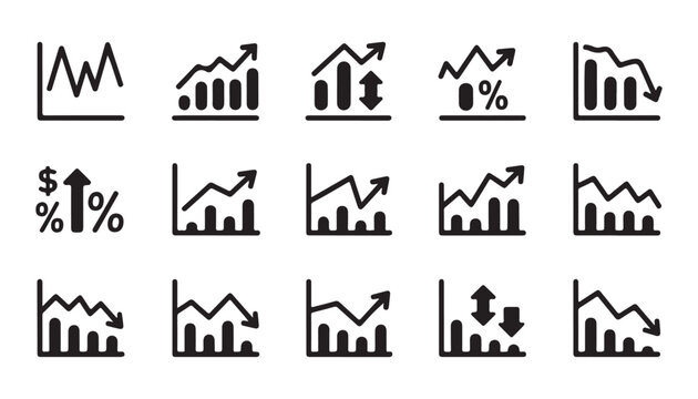 Set of Business Growth and Decline Chart Icons for Financial Analysis