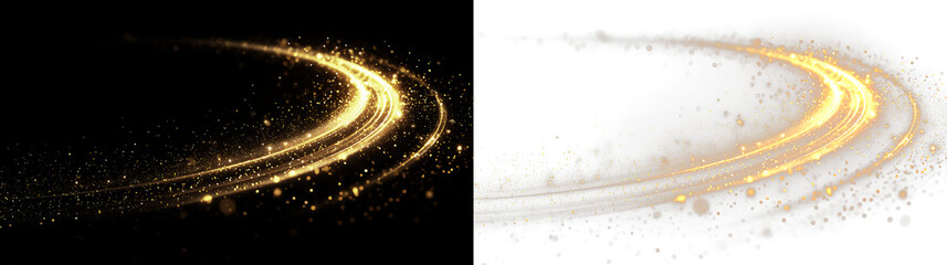 Obraz premium Golden Light Trail with Sparkles on Black Background