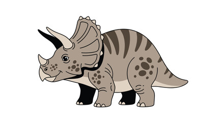Fototapeta premium Detailed vector illustration of a triceratops dinosaur with three horns and a large frill, shown from a side profile in earthy brown tones.