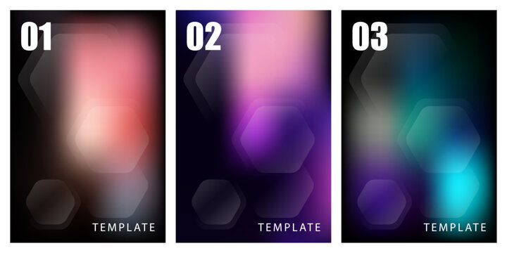 Set of abstract blurred backgrounds with hexagonal shapes and numbers