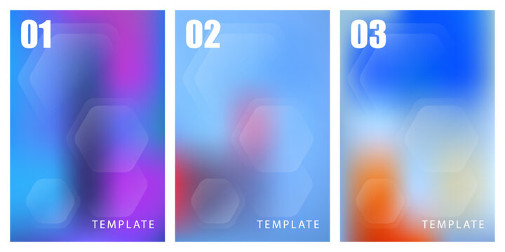 Set of light blurred backgrounds with hexagonal shapes and numbers