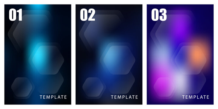 Set of dark blurred backgrounds with hexagonal shapes and numbers