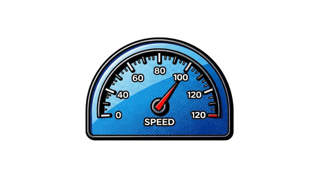 Vector illustration&nbsp;of speedometer gauge icon showing high speed on a blue background on a transparent background