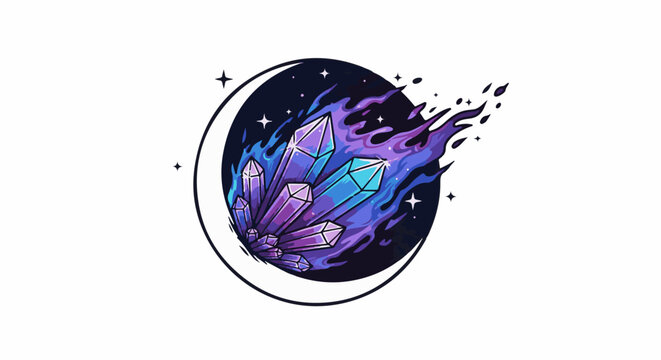 Celestial crystal cluster engulfed in vibrant cosmic flames