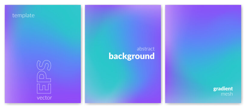 Abstract liquid background set. Gradient mesh. Effect blend blue green color. Blurred fluid colorful mix. Modern design template for web cover, header, ad banner, poster, brochure, flyer. Vector image