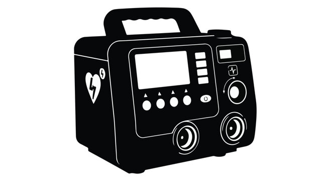 Portable defibrillator device for emergency medical treatment, healthcare professional use, cardiac care equipment, first aid response, lifesaving technology, medical emergency