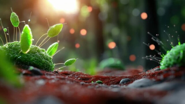 Close-up of lush green microflora in vibrant natural setting
