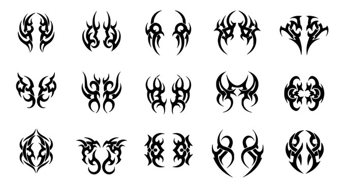 Collection of black tribal tattoo designs for body art and decoration