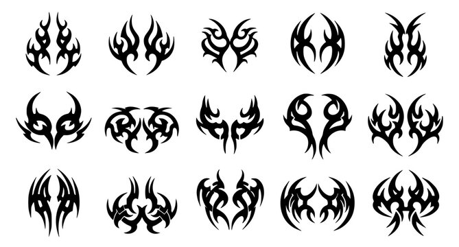Collection of black tribal flame tattoo designs for body art and decoration