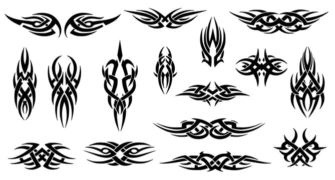 Collection of tribal flame and abstract black tattoo designs