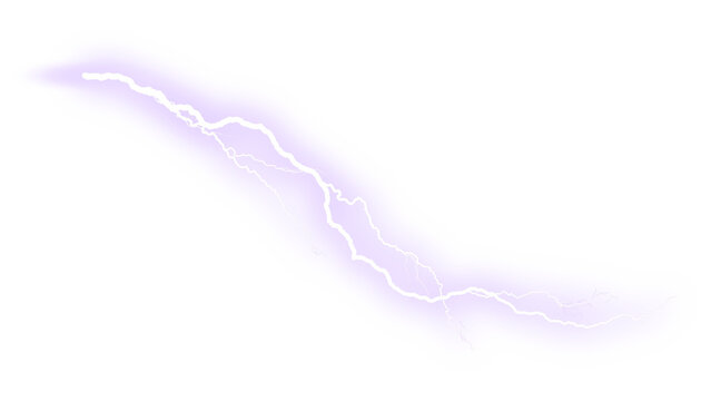 Purple lightning bolt with electric glow, powerful thunderstorm flash, atmospheric energy discharge, glowing violet electrical spark isolated PNG with Transparent Background