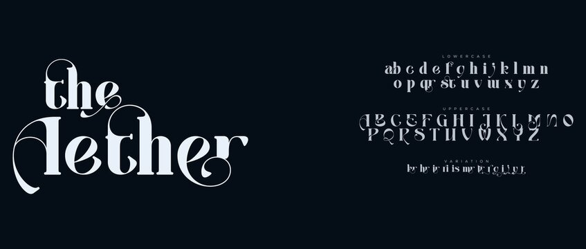 A stylish typography design featuring the word 'the lether' in elegant white font on a black background