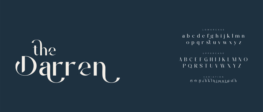 A elegant font style with white text on a dark blue background