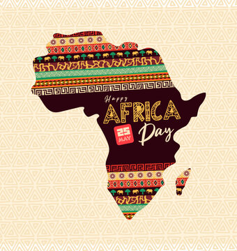 Happy Africa Day May 25 Illustration with African Map and Ethnic Pattern Design. Africa Day Background, Template, Banner, Greeting, Design, Social Media and Feed. Vector Illustration