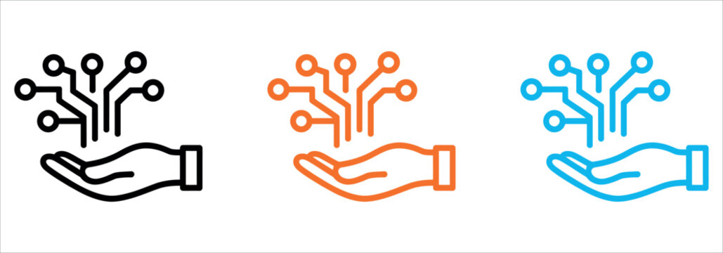 Professional Technology in Hand Icon Set for Digital Solution Network Innovation and IT Management Concept Vector Illustration.