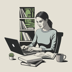 seorang wanita bekerja di kantor 